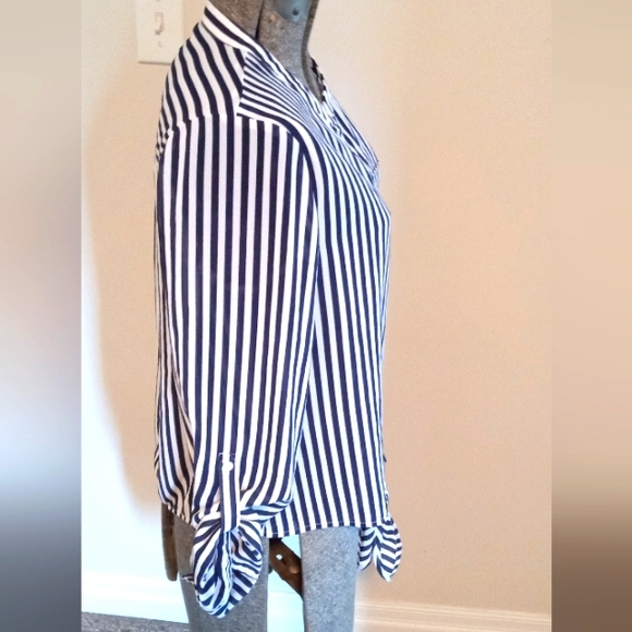 Navy&White Stripe Sheer Blouse - Picture 5 of 5